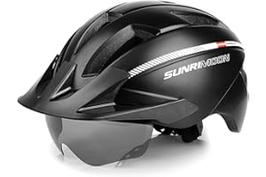 SUNRIMOON Adult Bike Helmet Cycling Helmets Mountain & Road Bicycle Helmets with USB Rechargeable Rear Light Detachable Magnetic Goggles Removable Sun Visor for Unisex Men Women MTB Helmet