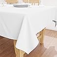 Encasa Table Cloth Size 140x230 cm | Cotton Canvas Fabric | White Solid Color | Dining Tablecloth For Decoration - Machine Washable