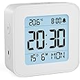 LATEC Battery Powered LCD Digital Alarm Clock with Date & Day, Snooze, Temperature, 12/24H, Backlight, 3 Volumes, Silent Travel Clock for Heavy Sleepers - White