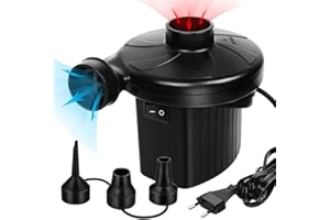 LVOZIZE Pompa Elettrica,2 in 1 DC 12V Pompa ad Aria Elettrica con 3 Ugelli,Gonfiatore Elettrico con Funzione di Sgonfiaggio,Portatile Pompa Materasso Gonfiabile per Piscina,Giocattoli Gonfiabili,AC110V-240V