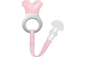 MAM Mini Cooler & Clip Dentaruolo, Massaggia gengive neonati 2+ mesi rinfrescante e lenitivo, Neonato accessori utili facili da afferrare, Con catenella portaciuccio in velcro e clip, Rosa