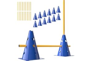 GHB Set Agilità per Cani e Bambini, 12 Coni + 18 Palo per Ostacoli Allenamento, Attrezzatura per Coordinazione e Calcio, Include Borsa da Trasport