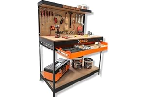 BRIXO Etabli de garage avec tiroir panneau perforé et étagère 120 x60 x 150 cm charge max 230 kg