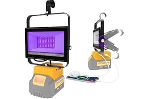 NATPOW 60W LED Lumière Noire pour Dewalt 18V(Sans Batterie), 395nm Lampe pour Chantier Portable avec Type C et USB, Lampe Fluorescente pour Halloween Fête Peinture Corporelle Maquillage Fluo
