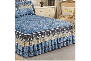 RTSFKFS Bettrock Tagesdecke Bettlaken Betttuch 3-teiliges Set Bett Abdeckung Bettrock Samt 150x200cm/180x200cm/120 x 200 Bettrock Rüschen-1 Bettrock +2 Kissenbezüge Matratzenbezug Schutzhülle