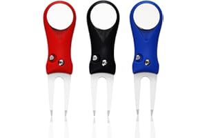 AMRTA Golf Divot Repair Tool with Ball Markers, Golf Pitchfork Switchblade Foldable Metal Magnetic Pop-up Button for Golfer Outdoor