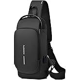 Comfabie Anti-Theft Sling Backpack with USB Charging Port, Men's Crossbody Shoulder Bag, PU Leather, Single Shoulder Bag, Sli
