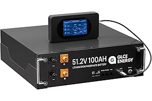 GLCE Energy 51.2V 100Ah LiFePO4 Batteria, Ampio schermo LCD, BMS intelligente integrato da 100A, batteria da 5120 Wh per camper, accumulo di energia domestica [Modello migliorato 2024]