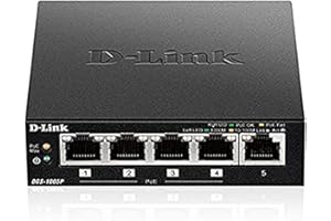 ‎D-LINK D-Link DGS-1005P, 5-Port Unmanaged PoE+ Gigabit Switch (4 x 10/100/1000 Mbit/s BaseT PoE Port, 1 x 10/100/1000 Mbit/s BaseT Port, 60W PoE Kapazität, Plug & Play, lüfterlos, Metallgehäuse)