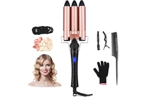 JAETON 3 Barrels Hair Curler - 25mm Curling Iron Curling Tongs Hair Waver Mermaid Waves Curling Wand Beach Waver Curler 100-230℃ Quick Heating for Long or Short Hair Styling