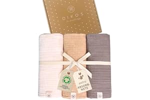 DIKOS Juego de 3 paños de Gasa para bebé, 64x64 cm, 100% algodón orgánico, Muselina, pañales, pañales de Gasa para recién Nacidos, Regalo para Nacimiento (melocotón y Crema)