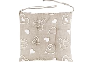 SARANI Coprisedia 6 Cuscini Sedia Lacci Double Face Quattro Punti Imbottiti Fantasia Cuore Shabby Cucina Sala Cotone (Beige)
