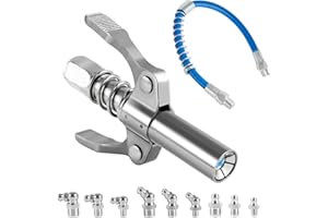 Trukafie Ingrassatore Manuale, Ingrassatore con Tubo Flessibile da 30 cm e 9 Pezzi di Ingrassatori M6 M8 M10, Doppia Maniglia Testina Ingrassatore, Pistola Grasso per Tutti Tipi Pressa Grasso