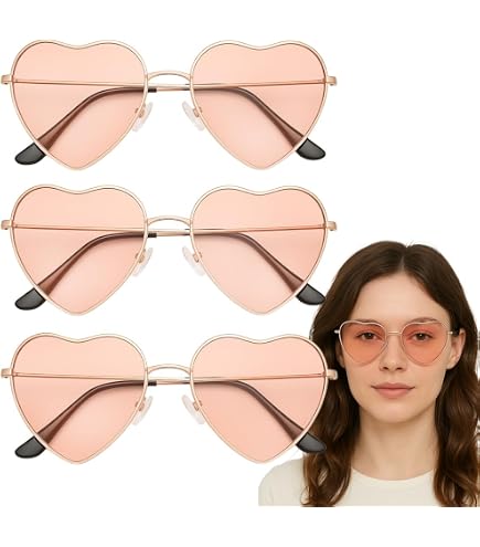 Occhiali A Forma Di Cuore - 2 Pezzi, Montatura In Metallo Rosa/oro, Stile Hippie Retrò Anni 60/70, Per Feste E Travestimenti