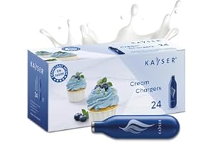 KAYSER - 24 Stück Cream Charger - Sahnekapseln für Sahnespender - Für 500ml Sahne - Premium N2O Kapseln aus Stahl - 100% recycelbar - Made in EU - Für kalte und warme Anwendungen