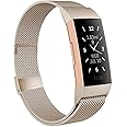 Moydolo Compatible with Fitbit Charge 3 Strap/Fitbit Charge 4 Strap, Men Women Stainless Steel Metal Adjustable Magnetic Lock Loop Mesh Replacement Band for Charge3/Charge 4/Charge 3 SE