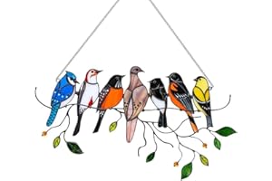 TINKBER 1 szt. Ogrodowy łapacz słońca - wielokolorowe ptaki wisząca ozdoba, 7 ptaków, dekoracyjny wisiorek do ogrodu na zewnątrz, do domu, dekoracja ogrodzenia okiennego