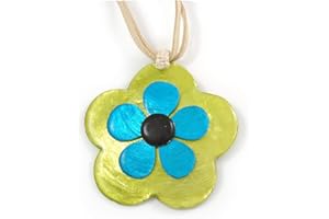 Avalaya Romantic Shell Flower Pendant with Cream Faux Suede Cords (Lime Green, Blue, Black) - 40cm L