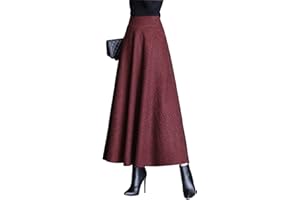 BiilyLi Gonna Lunga Inverno Donna Vita Alta Elegante Quadri Lana Caldo Maxi Gonna Vintage A-Linea Vita Elastica Gonne Svasata