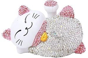 FIYSON Glückskatze Solarbetriebene Winkende Katze Niedliche Maneki Neko Glückskatze Figuren Winkender Arm faul liegende Katze Glück verheißend Fengshui Dekor für Zuhause,Auto-Dekoration,10x6cm (Rosa)