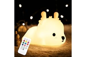 CHWARES Veilleuse pour enfants, veilleuse Wapiti avec télécommande, lampe Kawaii 7 couleurs, décoration de chambre, rechargeable par USB, jolie lampe cadeaux pour bébé, enfants, petits, adolescentes