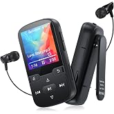 64 GB Bluetooth 5.3 MP3 Player with Clip for Sport, Weighs Only 28 g | Hi-Fi Sports Music Player, 1.5 Inch Screen Physical Bu