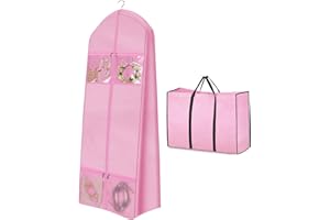 MISSLO Portable 65" Wedding Dress Garment Bag with Bride Tote Bag 8'' Gusseted Dress Bags for Gowns Long 4 Pockets Dress Cover for Women, Pink