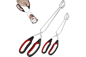 SUWIWKKOA 2 Stück Scheren Zange, Edelstahl Grillzange mit Rutschfesten und Hitzebeständigen, Barbecue Grillen Zange, Holzkohlezange für Küche Kochen Backen BBQ zum Drehen und Klemmen von Lebensmitteln