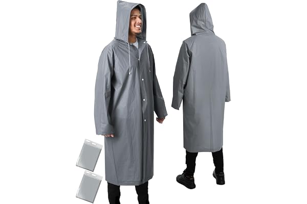 ANYOO Regnponcho vattentät 2 stycken regnrock lång för män kvinnor, lätt regncape regnskydd med huva för festivaler camping vandring resor, en storlek