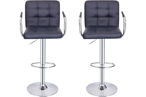 Panana Bar Stool with Armrest Swivel Chair Metal Chrome Leg Home Breakfast Stool (2, Black)