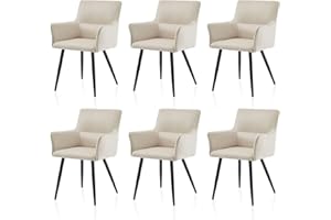 ‎TUKAILAI TUKAILAI Freizeit Esszimmerstühle Creme 6er-Set, Samt Polsterstuhl Wohnzimmer-Sessel, Küchenstuhl mit Armlehnen, Polstersitz, Rückenlehne, Metallbeine Akzentstuhl Empfang, Esszimmer Küche 6 Stück