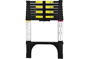 HBTower Scala telescopica da 2,6 metri con piedini antiscivolo, leggera scala pieghevole in alluminio per soppalchi, camper, esterni ed interni, capacità di 150 kg.Nero