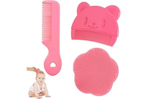 DWFEYOI Peigne Bebe Croute de Lait,3 Pièces Peigne pour Bébé,Brosse à Cheveux pour Bébé,Peigne à Cheveux en Silicone avec Brosse à Shampoing Ovale et Brosse à Shampoing Fleurie pour Bébé et Nouveaux Nés (D)