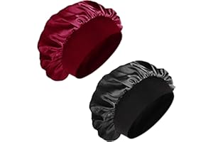 ADMITRY 2 Stück Satin Haarhaube Bonnet für Die Nacht,Schlafhaube Seide,Weiche Seidenhaube Zum Schlafen Bonnet Sleep Cap,Atmungsaktive Schlafmütze Damen Mädchen(Schwarz)