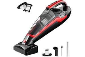 Powools Pet Hair Handheld Vacuum, Car Vacuum Cleaner Cordless Rechargeable, Hand Vacuum with Reusable Filter and Motorized Brush for Carpet, Couch & Stairs, Red, 16.0" X 5.0" X 6.6"