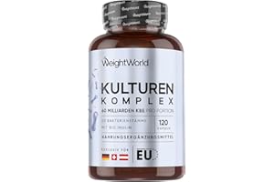 ‎WEIGHTWORLD Kulturen Komplex mit 60 Mrd. KBE - 20 Bakterienstämme und Bio Inulin -120 vegane Kapseln - Bakterienkulturen mit Bifidobacterium, Lactobacillus Gasseri & Reuteri - 2 Monate Vorrat - WeightWorld