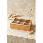 Atbyhome Bambu 6 B&ouml;lmeli Cam Kapaklı &Ccedil;ay Kutusu - Poşet &Ccedil;ay D&uuml;zenleyici Organizer