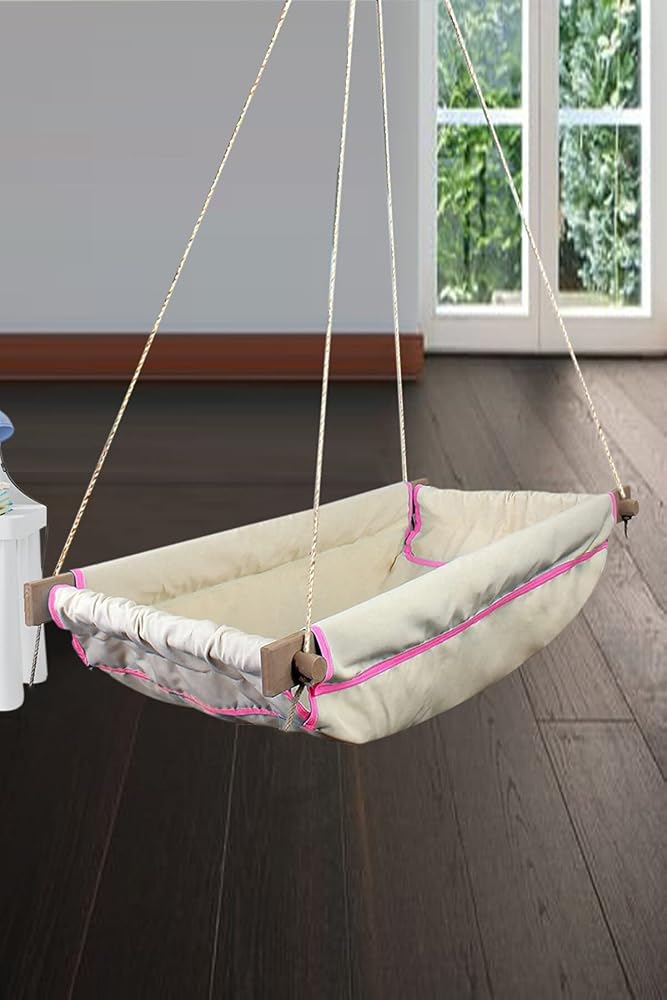 Bundera Wise Ahşap Yaylı Zıpzıp Hamak Beşik Hoppala Tavana Asılan Salıncak Bebek Yatağı Jüt Halatlı (Pembe)