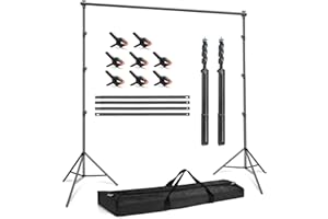 Hintergrund Ständer Set 2,8 x 3m, JEBUTU Verstellbarer Fotohintergrund Ständer mit 8 Hintergrundklemmen & Tragetasche, Backdrop Stand für Fotostudio, Porträt, Produktfotografie, Video, Partydekoration
