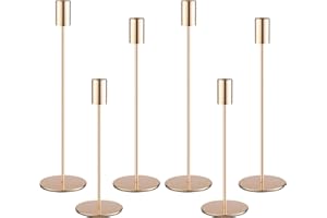LIAILA 6 Teiliger Metall Kerzenständer, DREI Arten von stabkerzenhalter mit Höhen von 33/28/23 cm. Retro Elegantes Dekor Kerzenhalter Stabkerze für Hochzeiten, Partys, Geburtstage, Tischdekorationen(Gold)