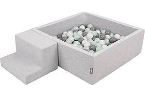 KiddyMoon Parque Infantil De Espuma con Cuadrada Piscina De Bolas (100 Bolas) para Niños, Gris Claro: Blanco/Gris/Menta