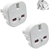Pipestation UK to US Plug Adapter (2 Pack) | United Kingdom to USA Plug Adaptor x2 | UK 3-Pin - American 2 Flat Pin Adaptor |
