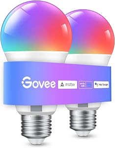 Govee Smart Glühbirne E27, WLAN LED Lampe RGBWW 800lm,dimmbare,2 Stück | Smart Bulb kompatibel mit Matter, Alexa und Goo