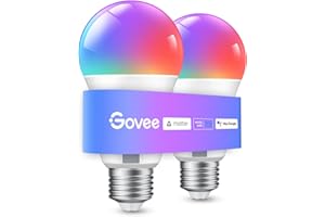 Govee Smart Glühbirne E27, WLAN LED Lampe RGBWW kompatibel mit Matter, Alexa und Google Assistant, dimmbare mit 16 Millionen DIY-Farben, 800LM, 54 Szenen, Smart Home Alexa Zubehör, 2 Stück