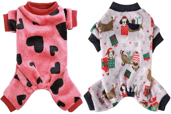PETANGEL 2 Pcs Dog Pajamas for Small Dog Boy Girl Fleece Puppy pjs Jammies 4 Leg Dog Clothes for Maltese, Shihtzu Winter Warm Onesies Jumpsuit Clothing for Pet Dogs Male Female (Size: L)
