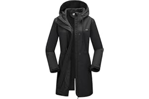 33,000ft Women’s Softshell Jacket with Hood Waterproof Ladies Functional Jacket Fleece Lined Windbreaker Breathable Raincoat Hooded Long Coats for Cycling Hiking Outdoor