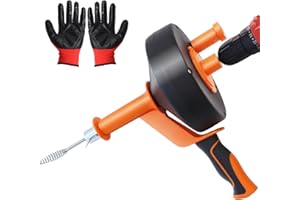 GEKUFA Furet Deboucheur Canalisation 10.7M de avec Adaptateur de Perçage, Furet Electrique de Plomberie avec Gants de Travail, Utilisation Manuelle ou Électrique pour la Cuisine, l'Évier