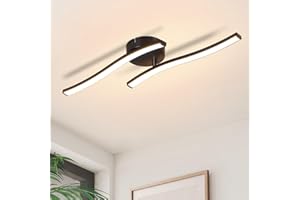 ‎HOMEFIRE Homefire LED Deckenlampe Küche Deckenleuchte: Modern Schlafzimmerlampe Schwarz 12W Wohnzimmerlampe 3000K Wellen Design Küchenlampe Innen Warmweiß Deckenbeleuchtung für Schlafzimmer Flur Büro