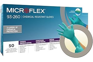 Ansell Microflex 93-260 Guantes Desechables de Nitrilo y Neopreno, Resistentes a Químicos Agresivos, Protección Superior con Sensibilidad Táctil Mejorada, Talla M (6 Guantes)