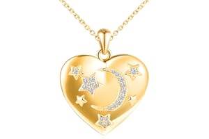 VIKILEE Moon Star Locket Necklace for Girls Women That Holds Pictures:925 Sterling Silver Photo Pendant Necklaces with Zircon-Hypoallergenic Locket Necklace with Picture-Romantic Jewelry Lockets Gifts for Her